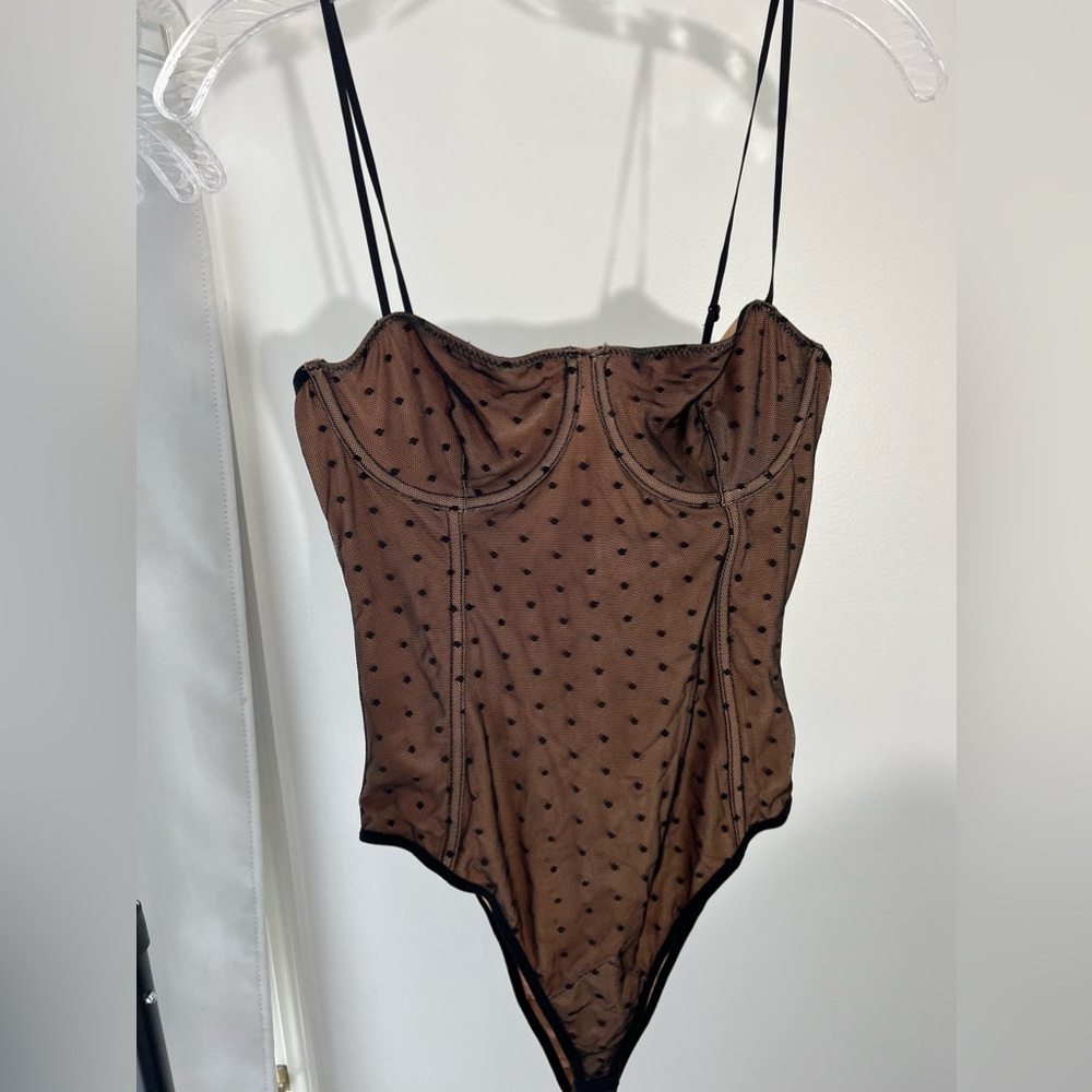 White Fox Polka Dot Bodysuit -Black